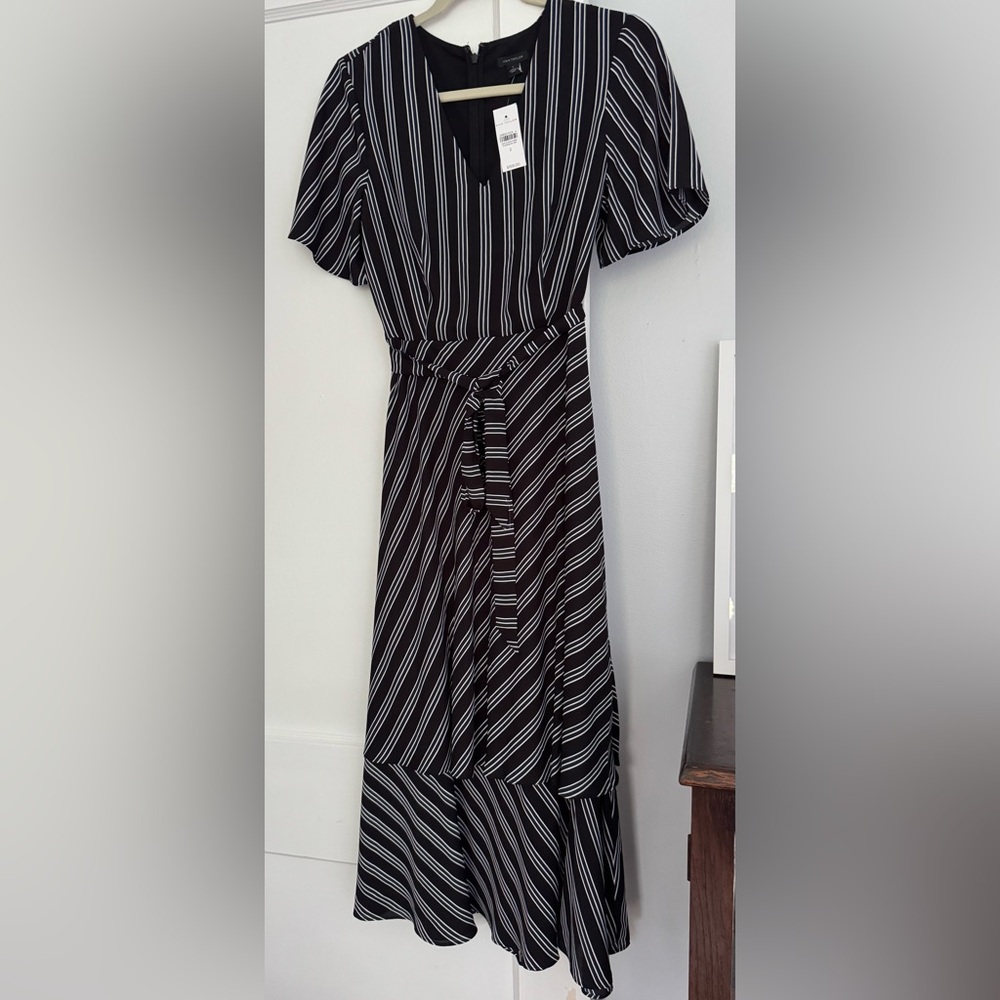 Ann Taylor Black and White Striped Midi Dress